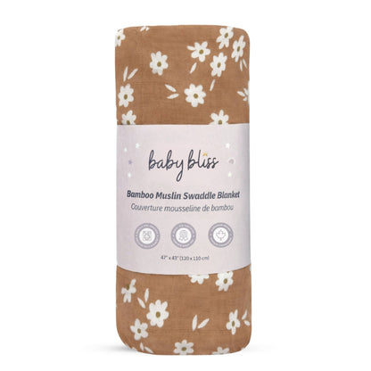 Baby Bliss - Bamboo Muslin Swaddle Blanket - Cinnamon Daisy