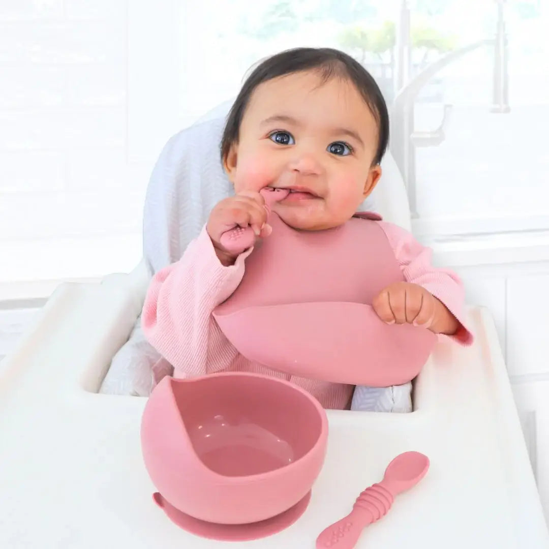 Baby Bliss - Suction Bowl & Training Spoons - Dusty Rose
