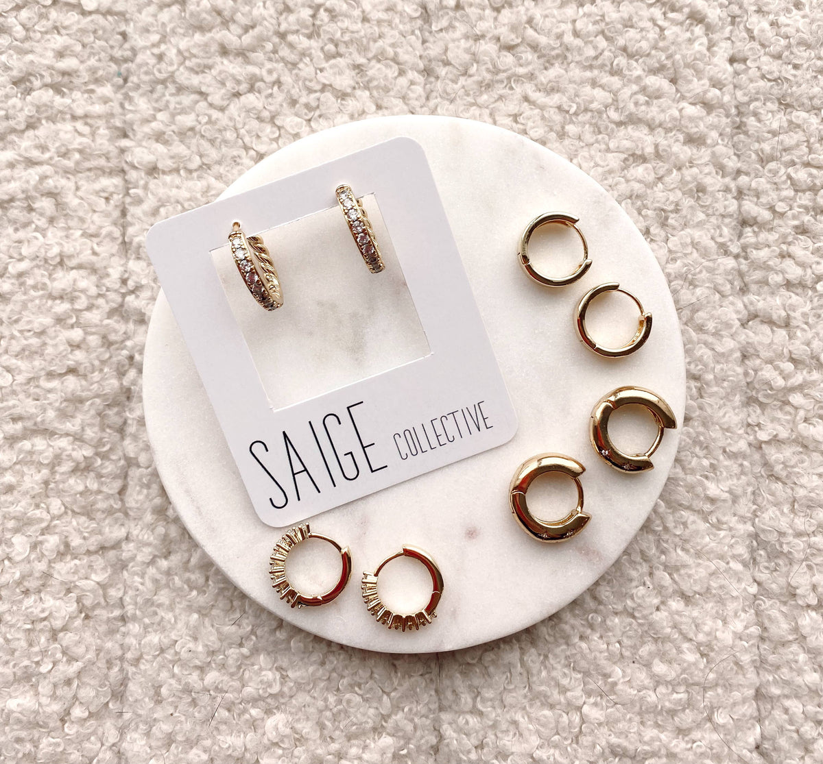Saige Collective - Saige - Gold Plated CZ Huggie Hoop - assorted