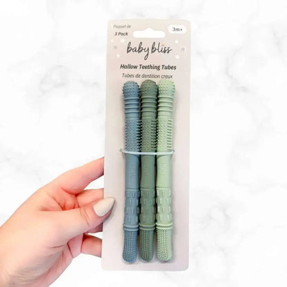 Baby Bliss - Hallow Teething Tubes - Dusty Teal, Sage & Soft Sage