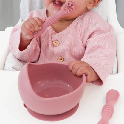 Baby Bliss - Suction Bowl & Training Spoons - Dusty Rose
