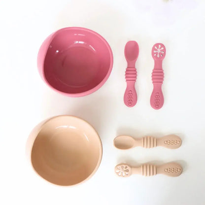 Baby Bliss - Suction Bowl & Training Spoons - Dusty Rose
