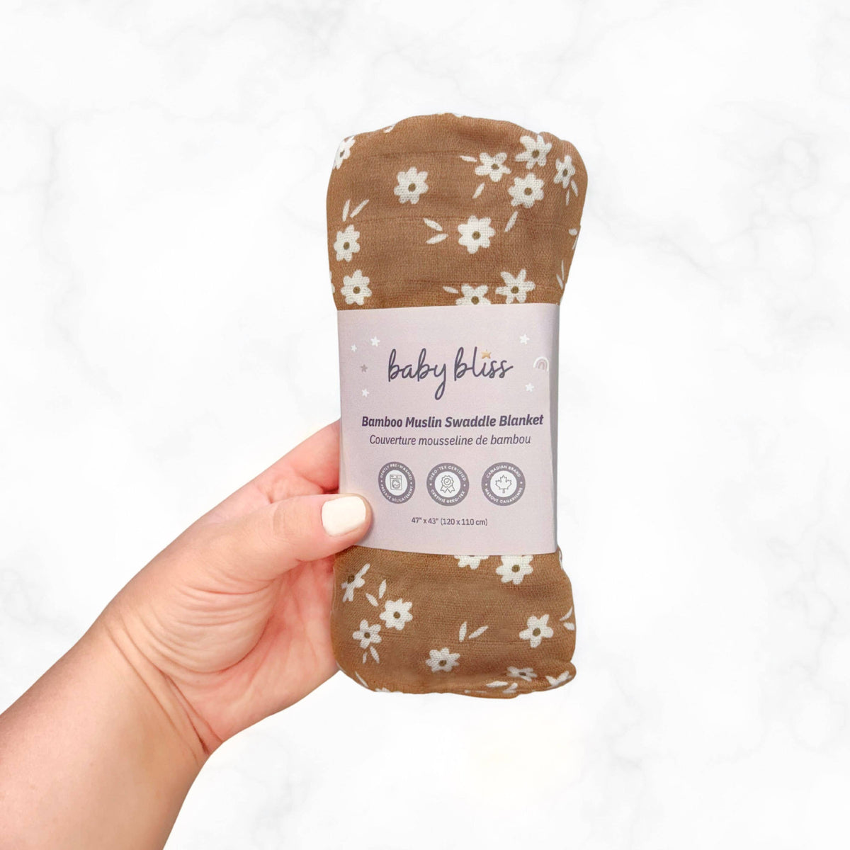 Baby Bliss - Bamboo Muslin Swaddle Blanket - Cinnamon Daisy