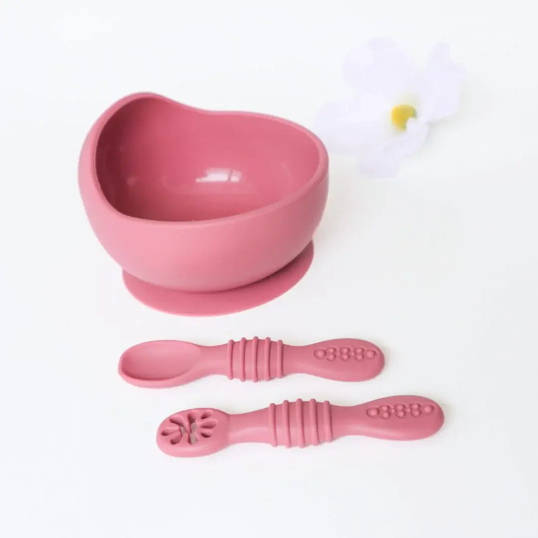 Baby Bliss - Suction Bowl & Training Spoons - Dusty Rose