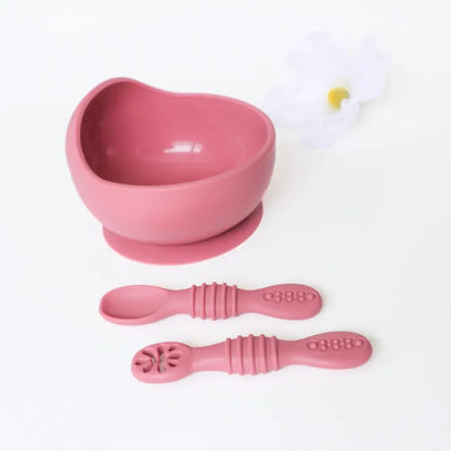 Baby Bliss - Suction Bowl & Training Spoons - Dusty Rose