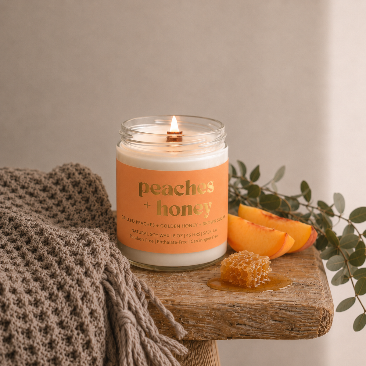 PEACHES & HONEY | 8OZ NON TOXIC SOY CANDLE