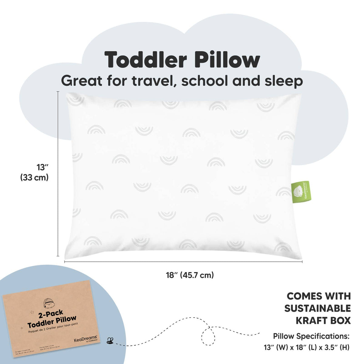 2-Pack Toddler Pillows for sleeping, 13X18