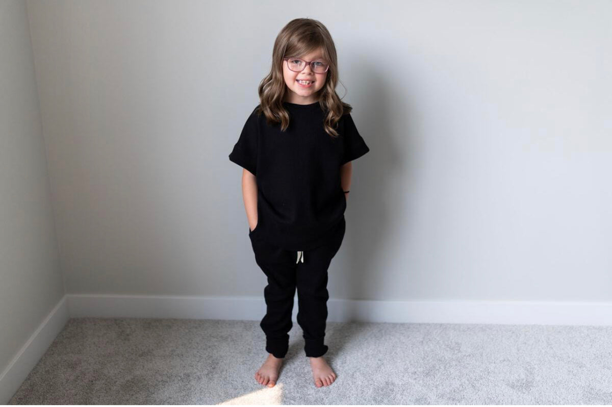 Waffle Black Knit Lounge Jogger- Toddler Black